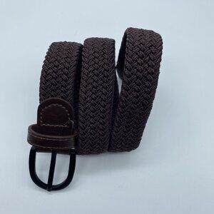 Brown Cotton Braided Belt w/ Leather Tabs Boys Size 20 Stretch